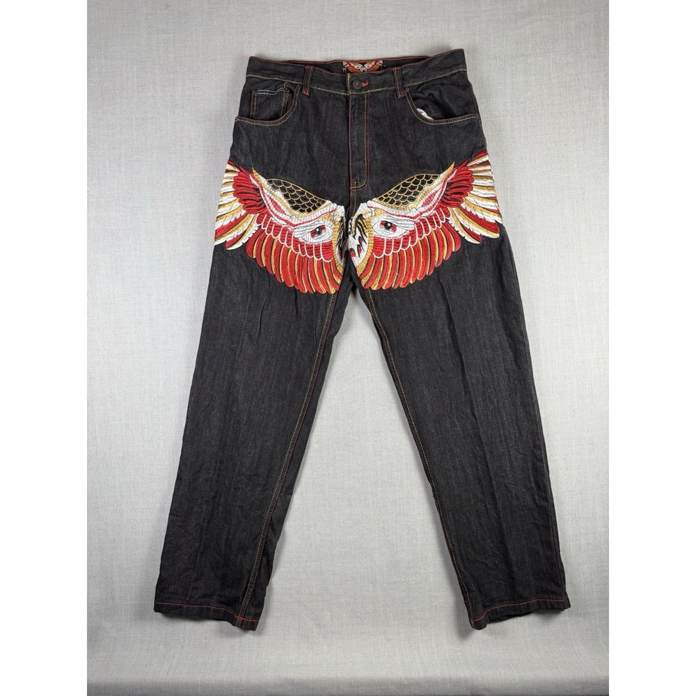 Evolution In Design Jeans Men's 36x34 Embroidered Grunge Baggy Wings Y2K VTG